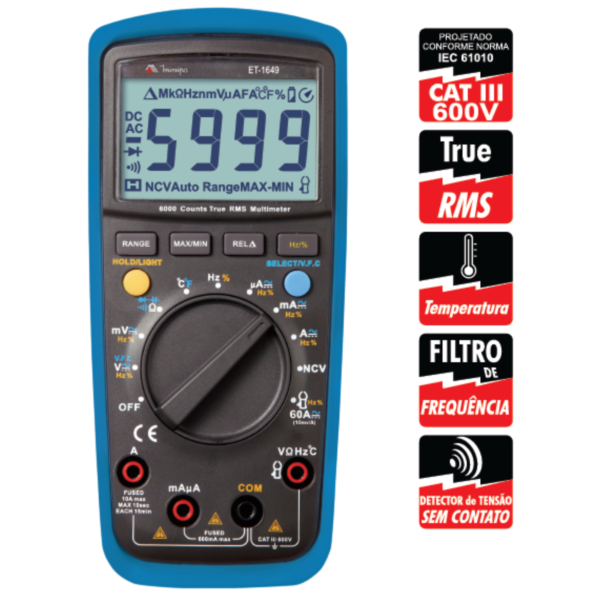 Multímetro Digital com Detector de Tensão sem Contato | Minipa ET-1649 - Image 2